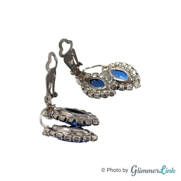VTG Aurora Borealis Blue Rhinestone Ear Climber Silver Tone Clip On Earrings - Picture 8 of 9